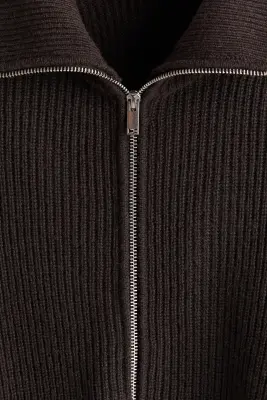 Gilet zippé Regular Fit en laine - Marron foncé — photo 5