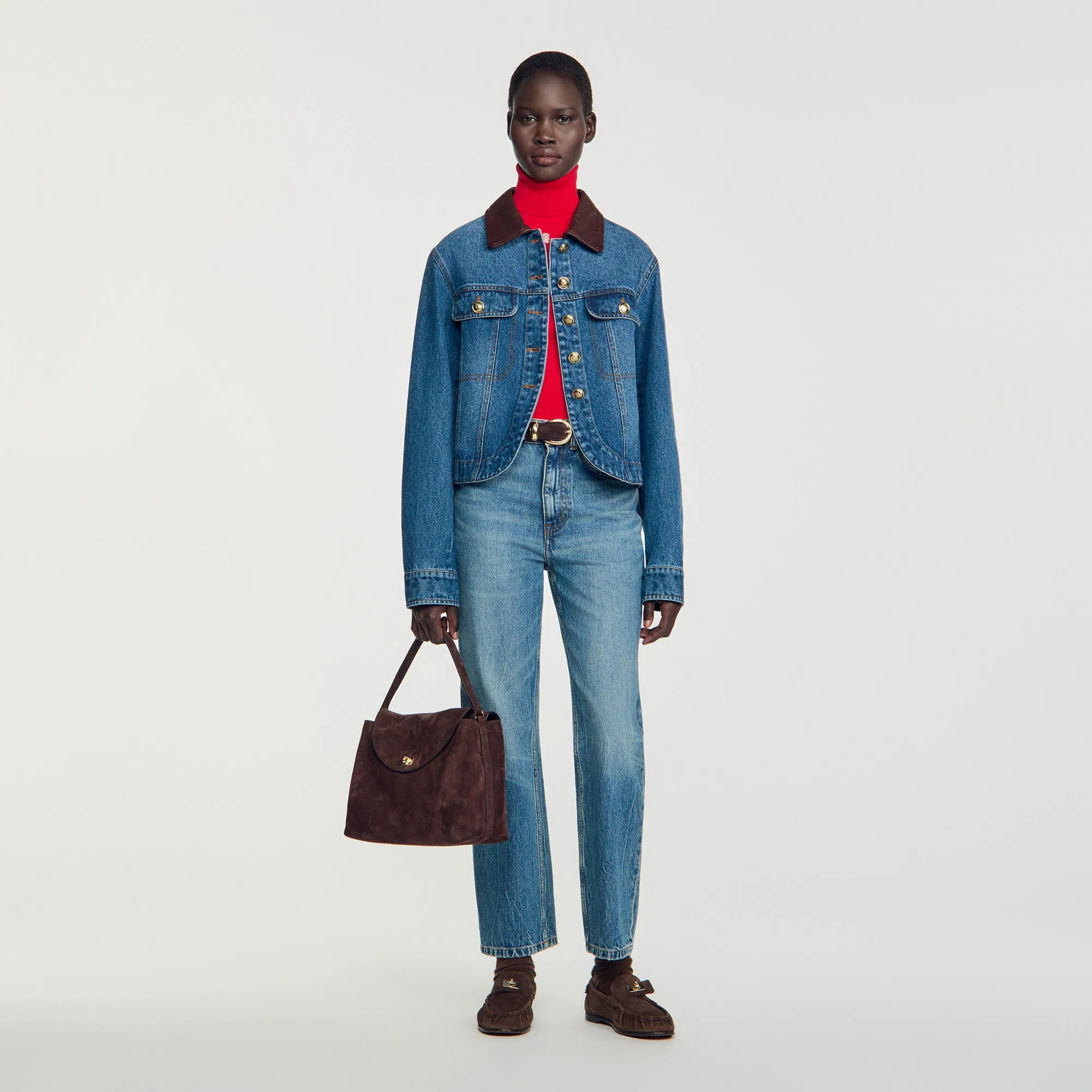 Blouson en jean col cuir