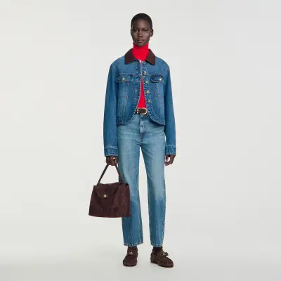 Blouson en jean col cuir