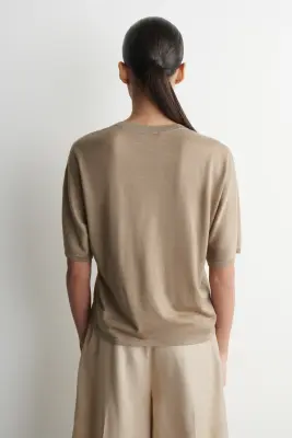 T-SHIRT MAILLE LAINE MÉRINOS - BRUN CLAIR CHINÉ — photo 4
