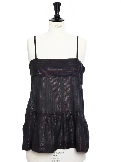 Débardeur à fines bretelles en coton noir imprimé paillettes multi-color Taille 38