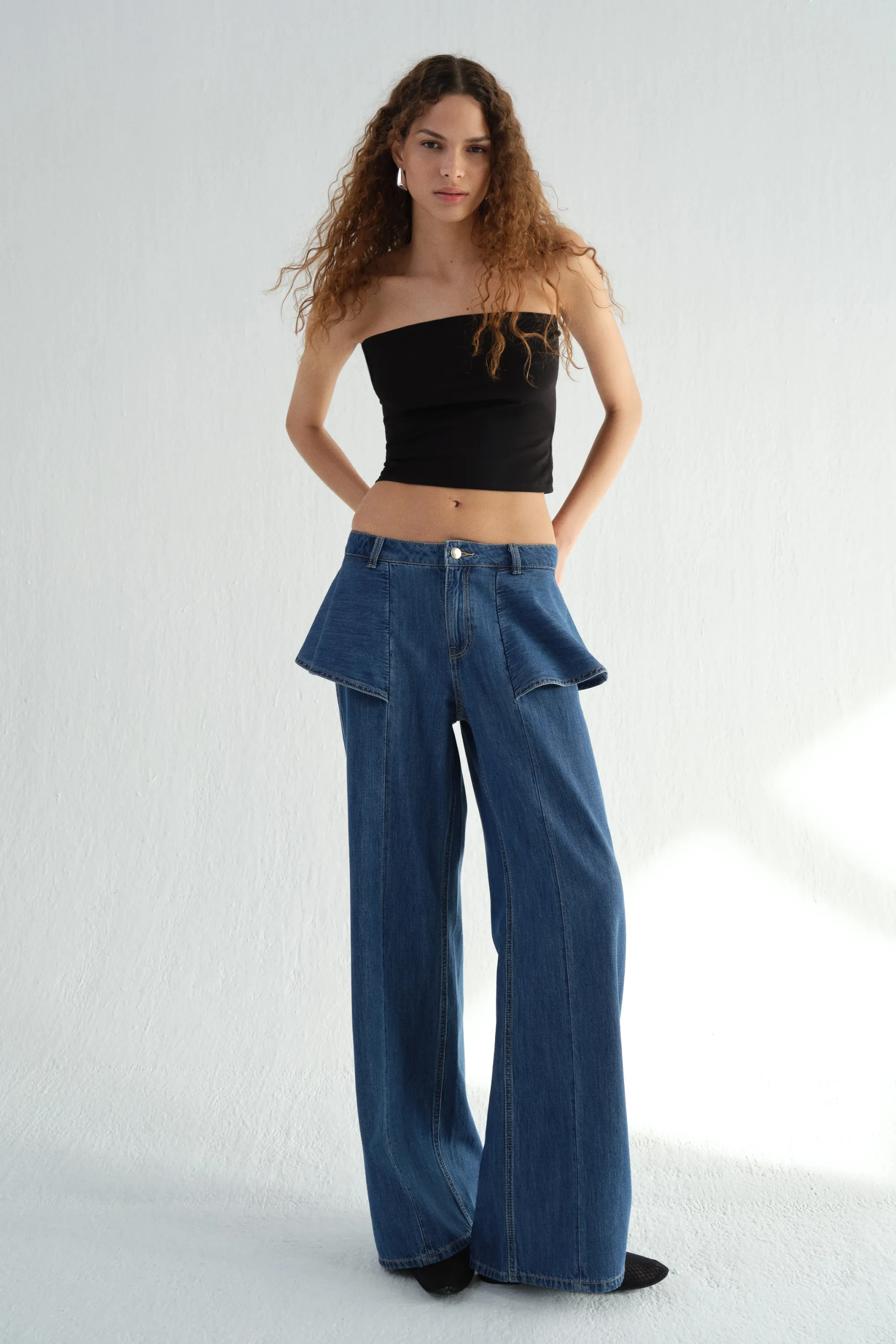 Wide High Waist Jeans - Bleu denim