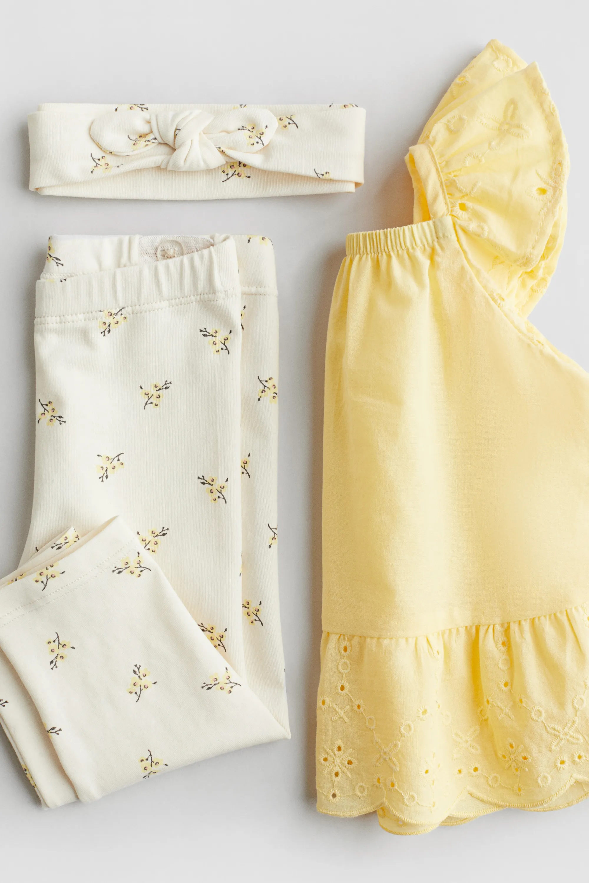 Ensemble 3 pièces en coton - Jaune/fleuri