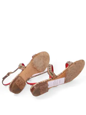 Sandales plates en cuir rouge, tweed kaki et chaîne dorée Prix boutique 1400€ Taille 37.5 — photo 5