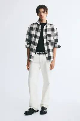 Chemise Relaxed Fit en coton - Blanc/carreaux — photo 1