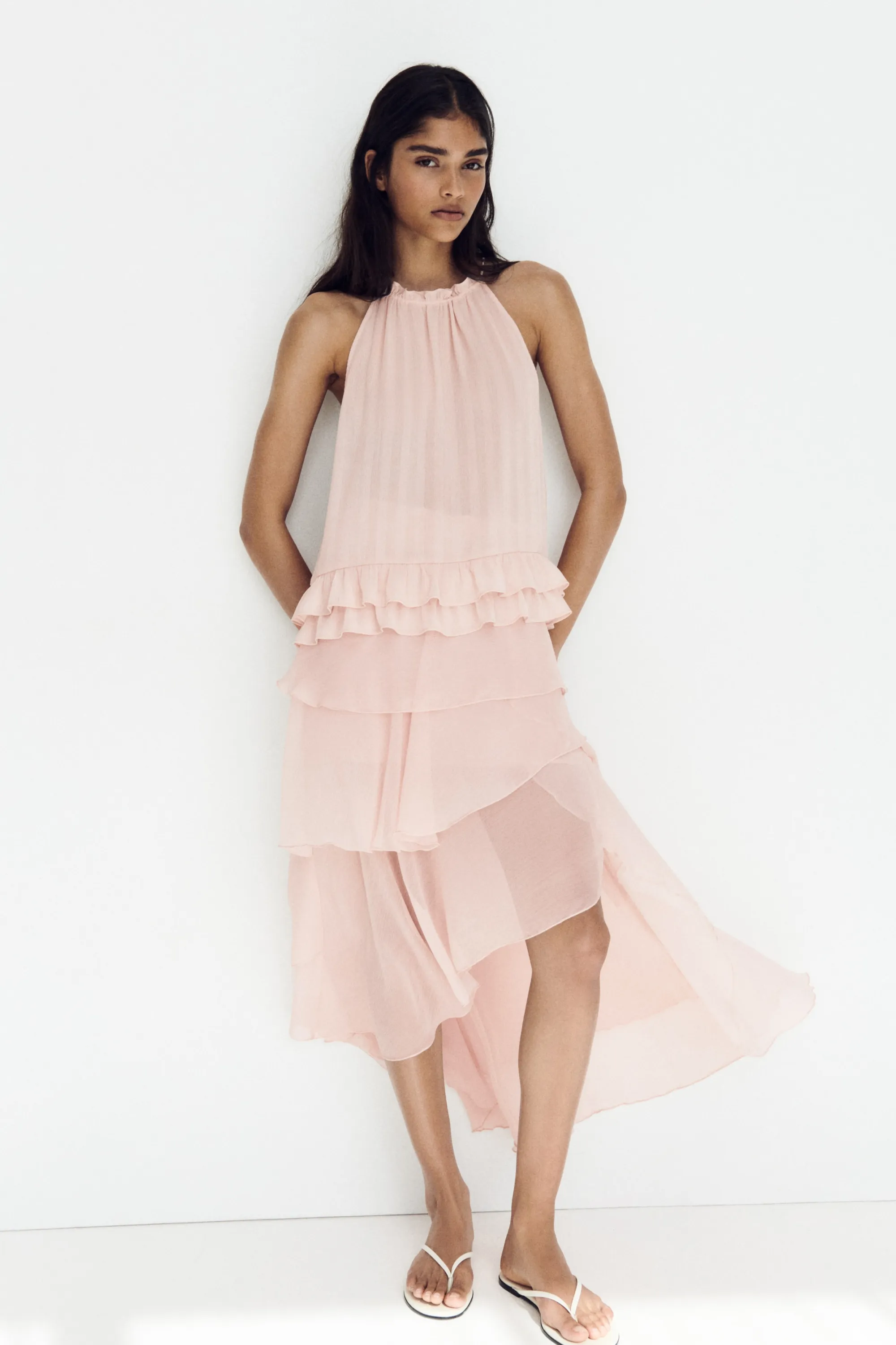 Jupe à étages en mousseline - Rose clair