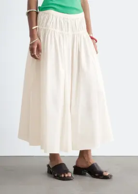 Jupe midi à cordon de serrage en coton - Blanc — photo 3