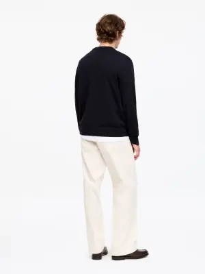 Pull en laine mérinos en maille fine - Bleu foncé — photo 2