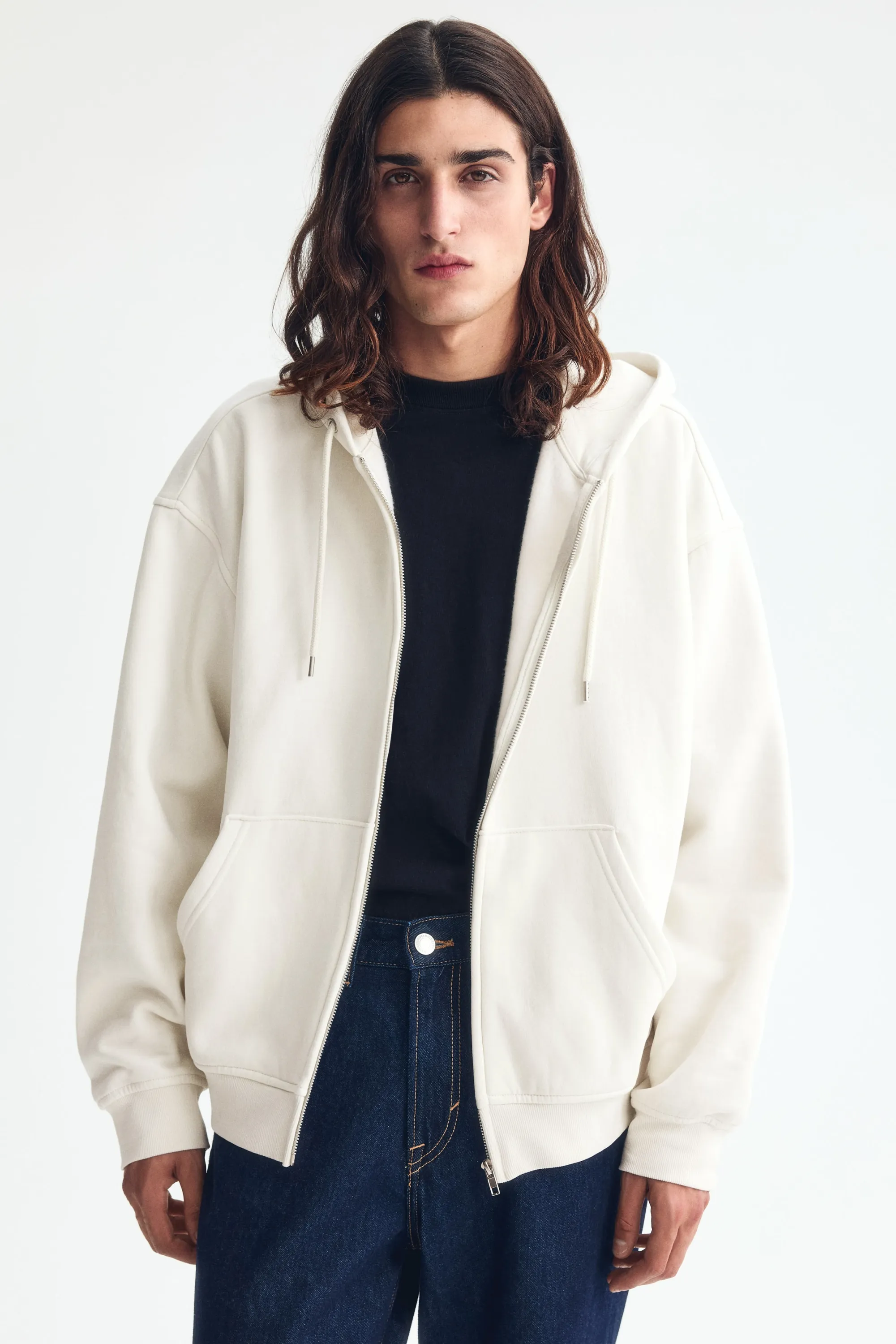 Veste à capuche zippée Loose Fit - Crème