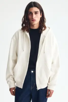 Veste à capuche zippée Loose Fit - Crème — photo 1