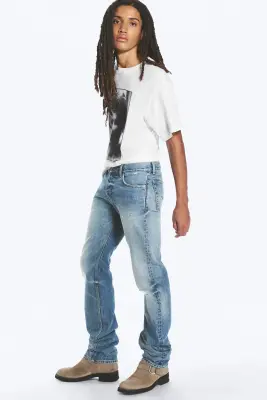 Jean droit ajusté taille basse Comet - Stirrup Blue - Bleu moyen — photo 2
