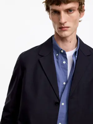 Blazer en coton natté - Bleu foncé — photo 3