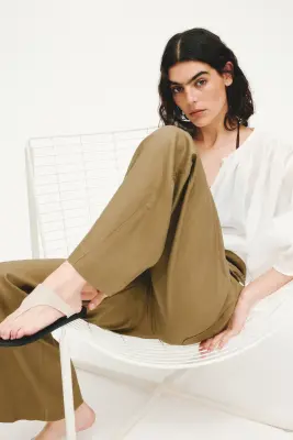 Pantalon bootcut en lin mélangé - Vert kaki — photo 3