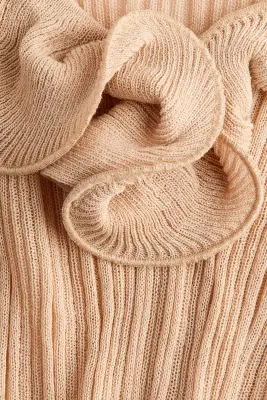 Top en maille côtelée avec ruché - Beige — photo 5