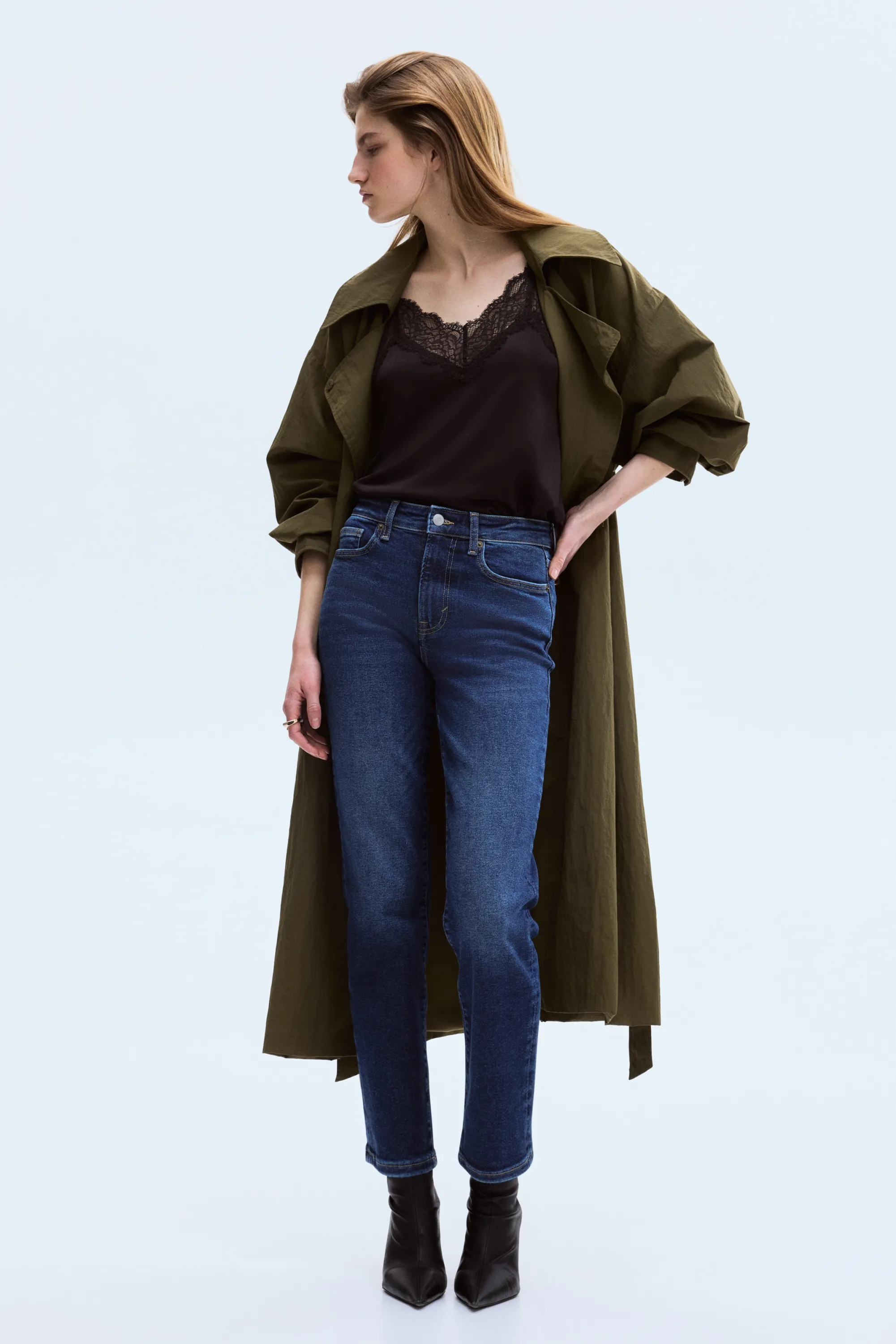 Slim High Waist Ankle Jeans - Bleu denim foncé