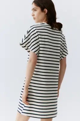 Robe T-shirt en coton - Blanc/rayé — photo 3