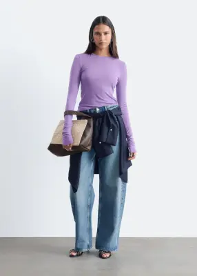 Haut en maille unie de laine - Lilas — photo 2