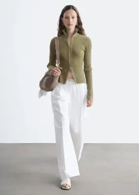 Cardigan zippé à col roulé - Vert — photo 3