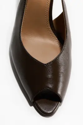 Escarpins à bride arrière en cuir - Marron foncé — photo 2