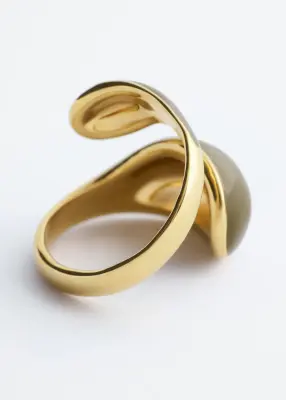 Bague sculpturale à effet torsadé double - Doré/Beige — photo 2