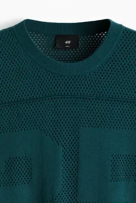 Relaxed Fit Boxy Mesh T-shirt - Bleu canard foncé — photo 4
