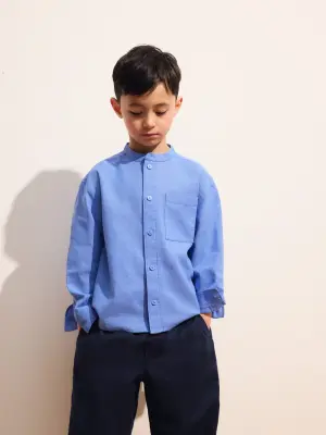 Pantalon en lin mélangé - Bleu foncé — photo 1