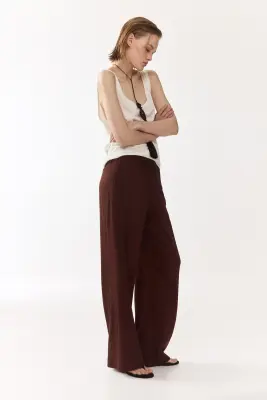 Pantalon large avec taille élastique - Marron — photo 2