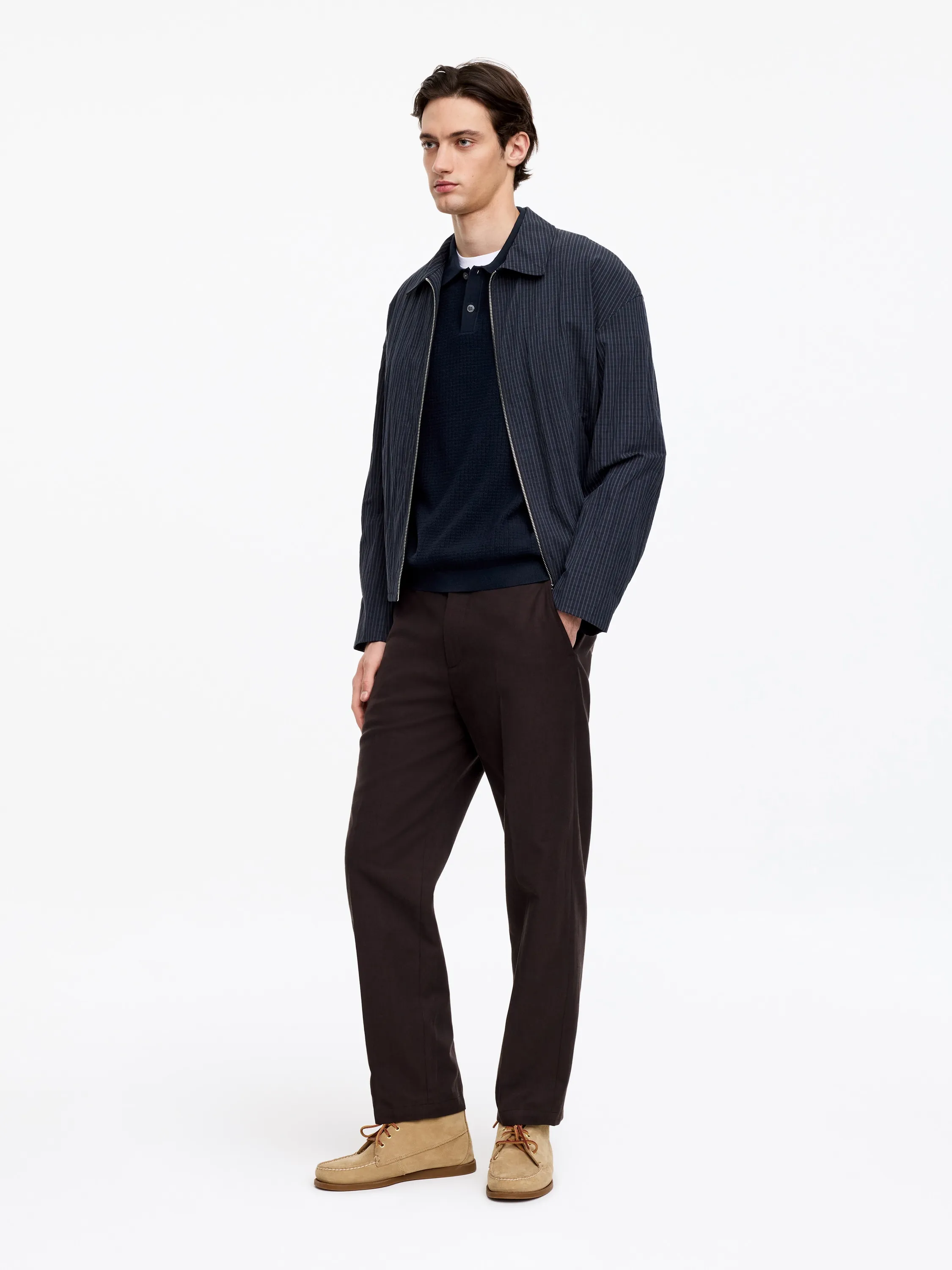 Polo en maille de coton - Bleu foncé