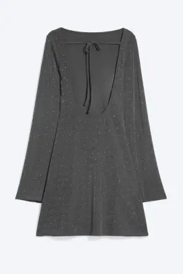 Mini-robe dos nu ornée de strass - Gris foncé — photo 3