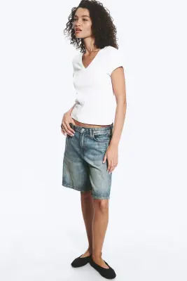 T-shirt ajusté à col en V plongeant - Blanc — photo 1