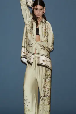 Pantalon à motif avec cordon de serrage - Vert ancien clair/motif — photo 1