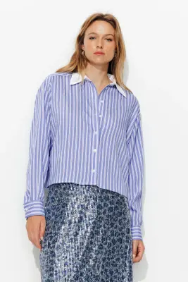 Chemise cropped rayée Femme — photo 3