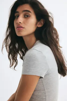 T-shirt ajusté en coton Supima® - Gris clair chiné — photo 2