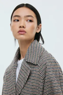 Manteau avec ceinture à nouer - Beige clair/carreaux — photo 2