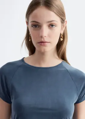 Robe midi froncée à manches raglan - Bleu foncé — photo 2