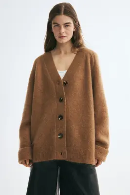 Gilet oversize en mohair mélangé - Beige foncé — photo 1