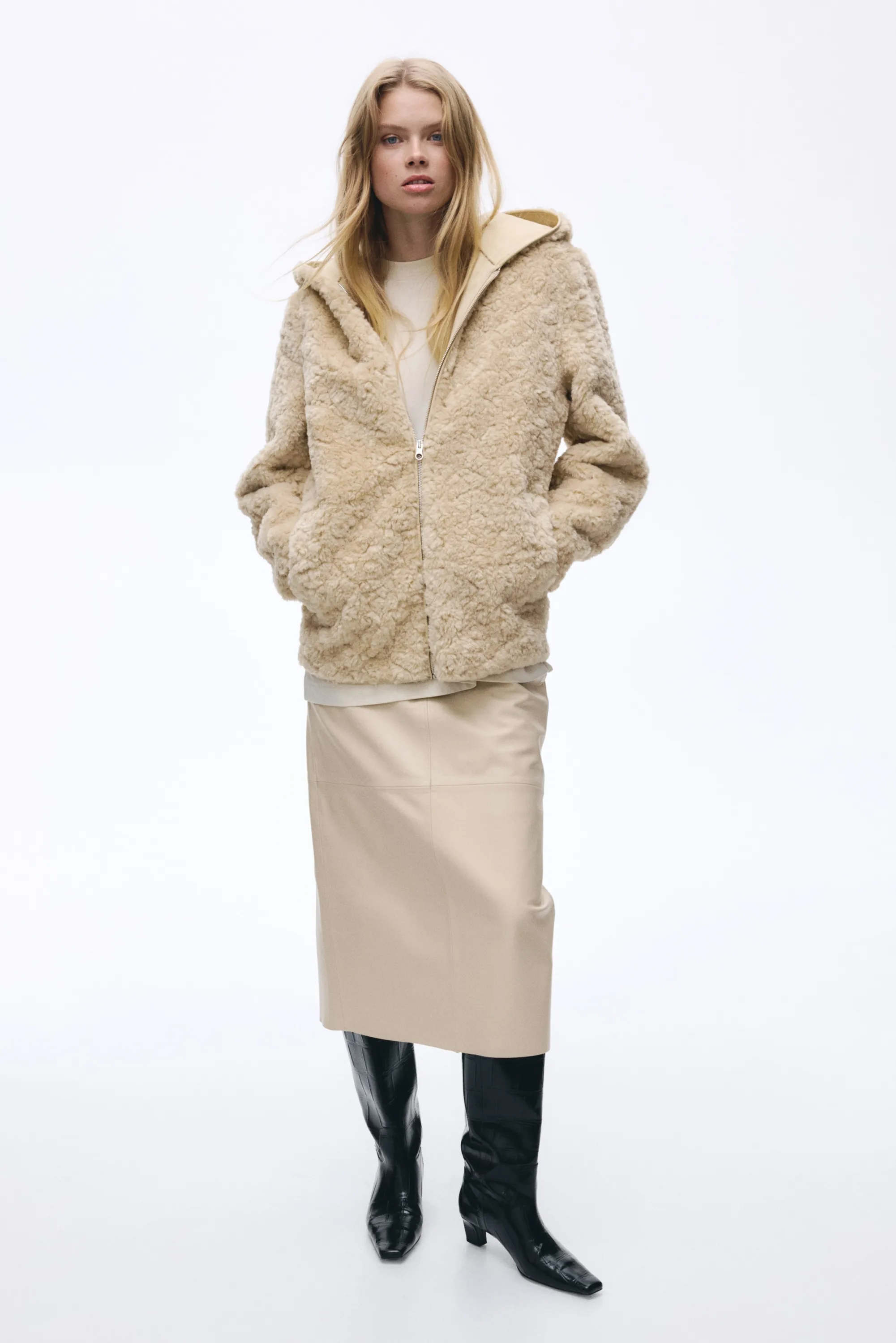 Veste à capuche en tissu Teddy bear - Beige