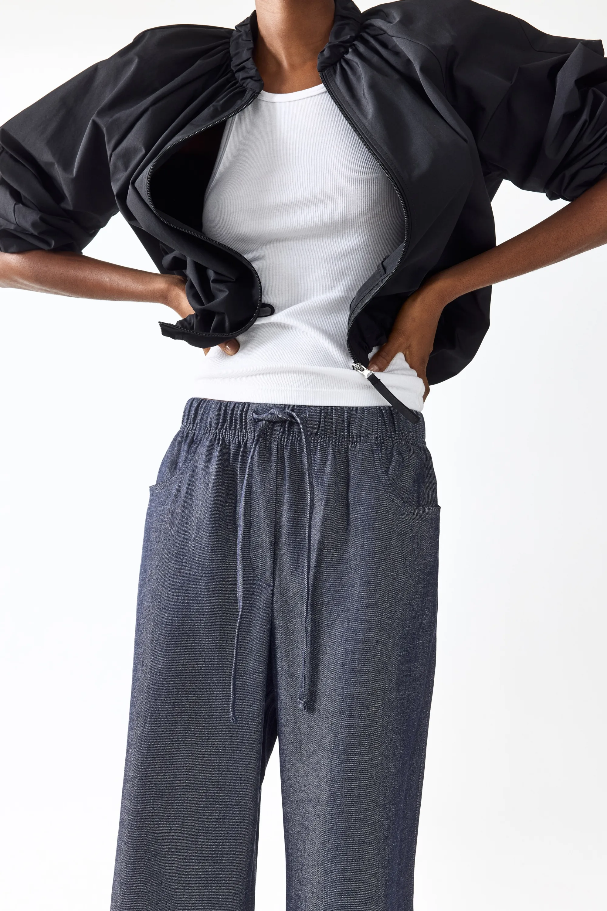 Pantalon droit à cordon - Bleu denim foncé