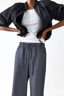 Pantalon droit à cordon - Bleu denim foncé — photo 1