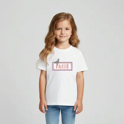 T-SHIRT ENFANT COTON BIO – PARIS - PIGEON - BLANC — photo 3