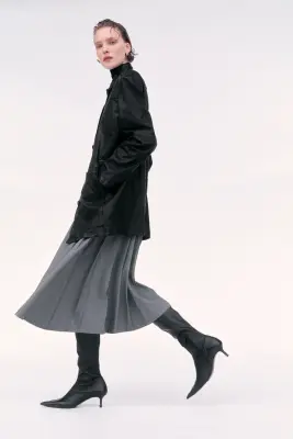 Jupe plissée en twill - Gris chiné — photo 1