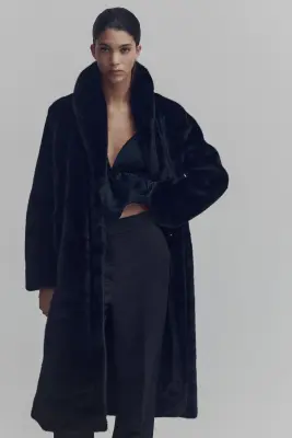 Manteau duveteux avec col châle - Noir — photo 1