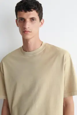 T-SHIRT DÉCONTRACTÉ EN COTON LÉGER - BEIGE — photo 3
