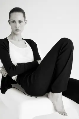Pantalon en maille côtelée - Noir — photo 2