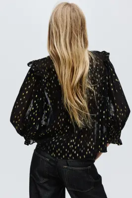 Blouse en tissu jacquard - Noir/motif — photo 3