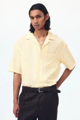 Chemise Relaxed Fit avec col cubain - Jaune/rayé — photo 1