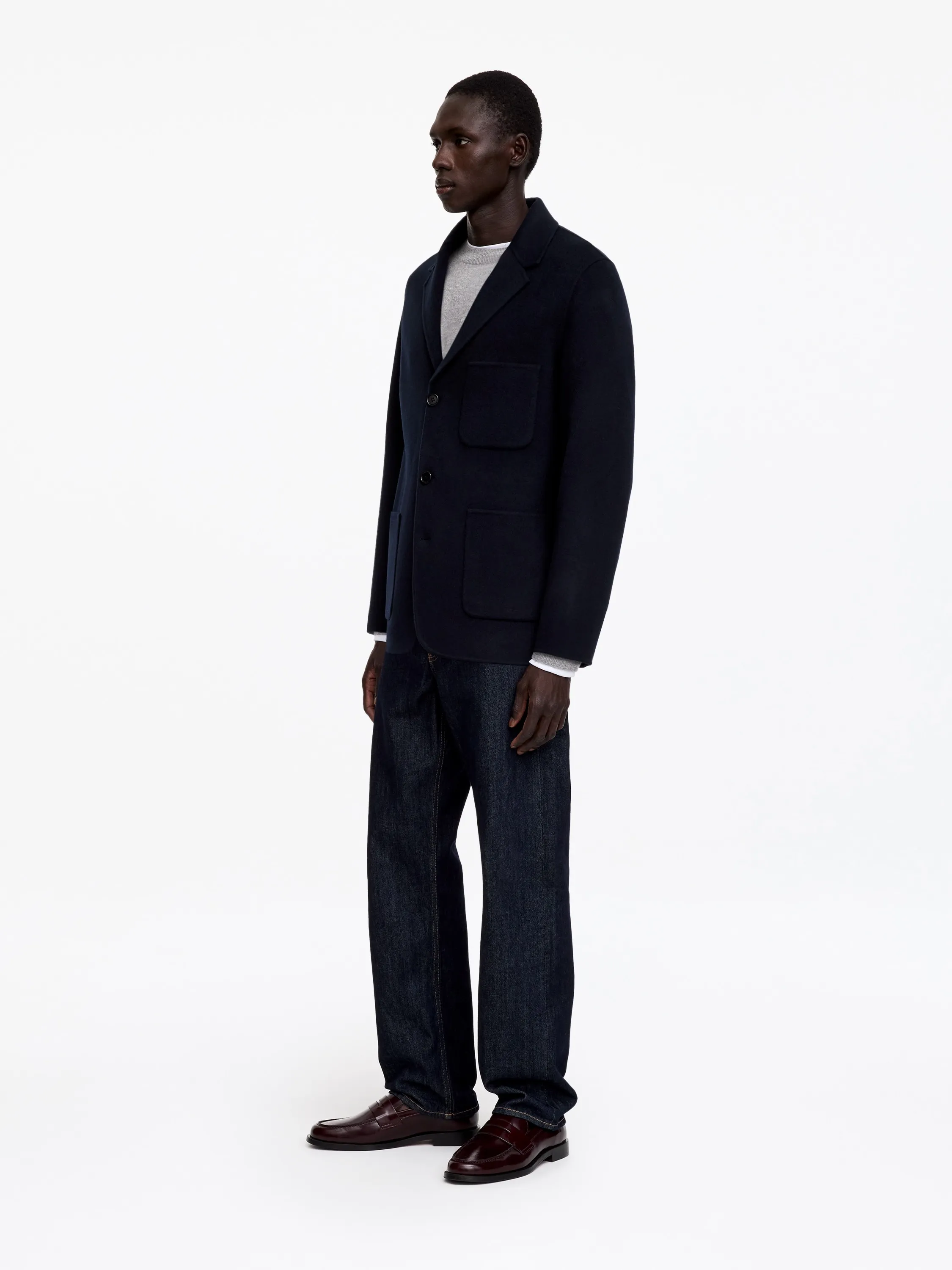 Blazer en laine double face - Bleu foncé