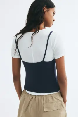 Top superposé en jersey - Blanc/bleu foncé — photo 2