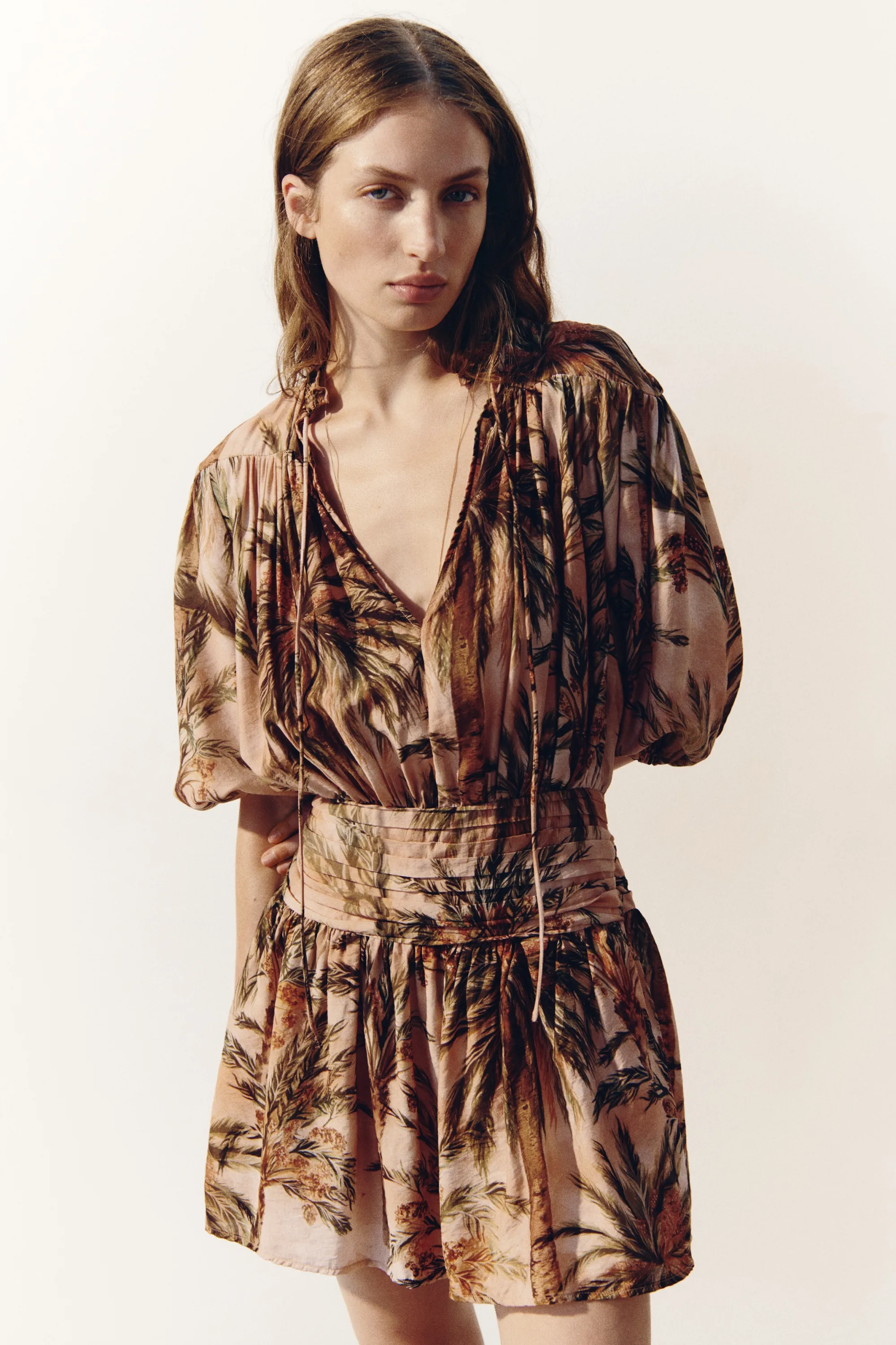 Robe tunique à effet drapé - Rose pêche/motif