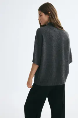 Pull oversize avec col cheminée - Gris foncé chiné — photo 3